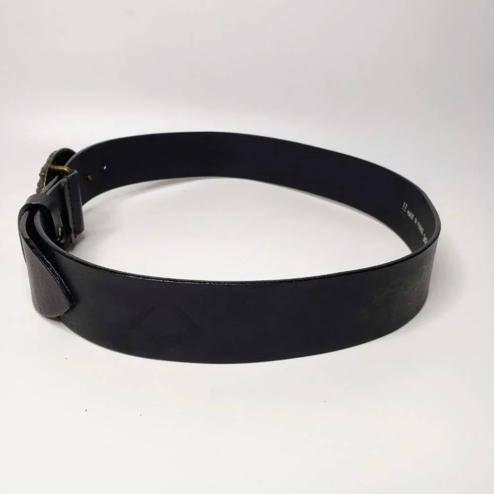 Jewel Encrusted Floral Embossed Bronze Tone Chunky Buckle Belt 32